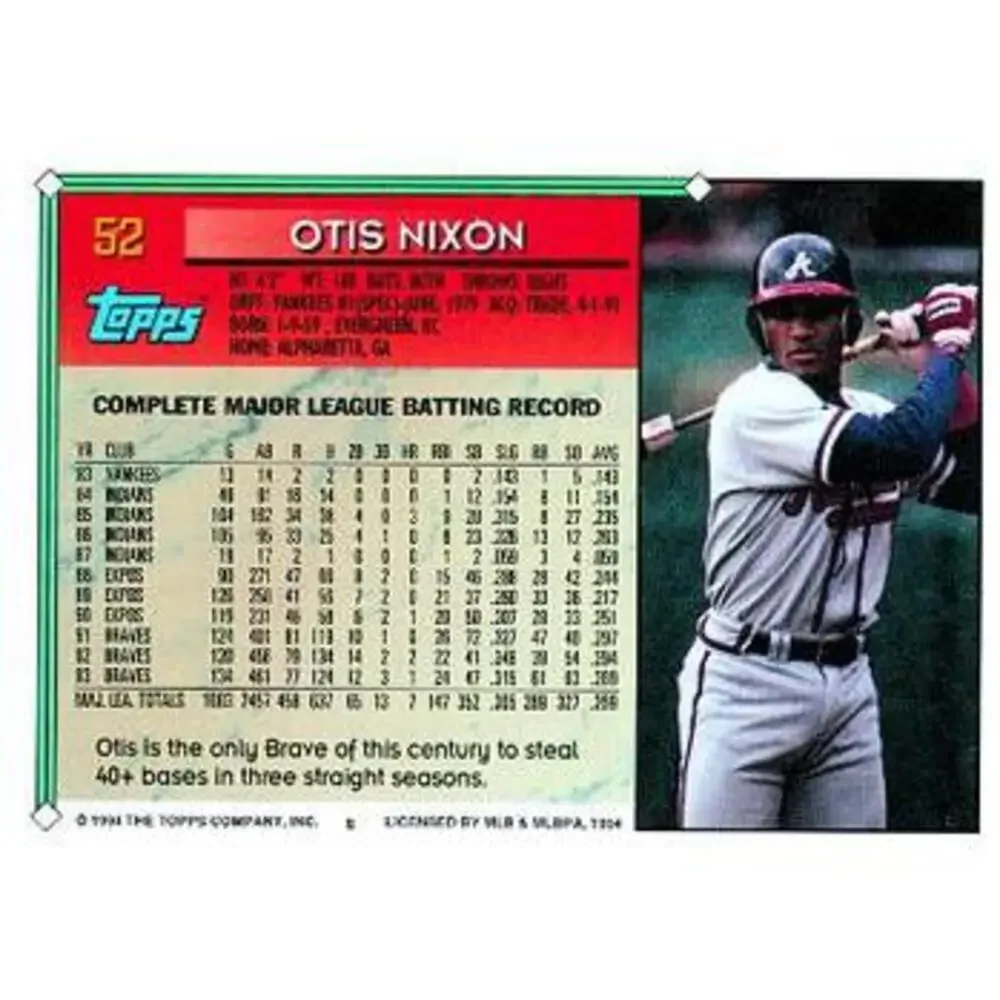 1994 Topps Otis Nixon # 52 Atlanta Braves